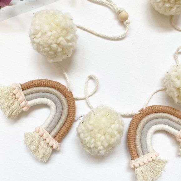 Macrame Rainbow Garland, Pom Pom Rainbow Garland, Yarn Macrame Mini Rainbows - Picture 5 of 5